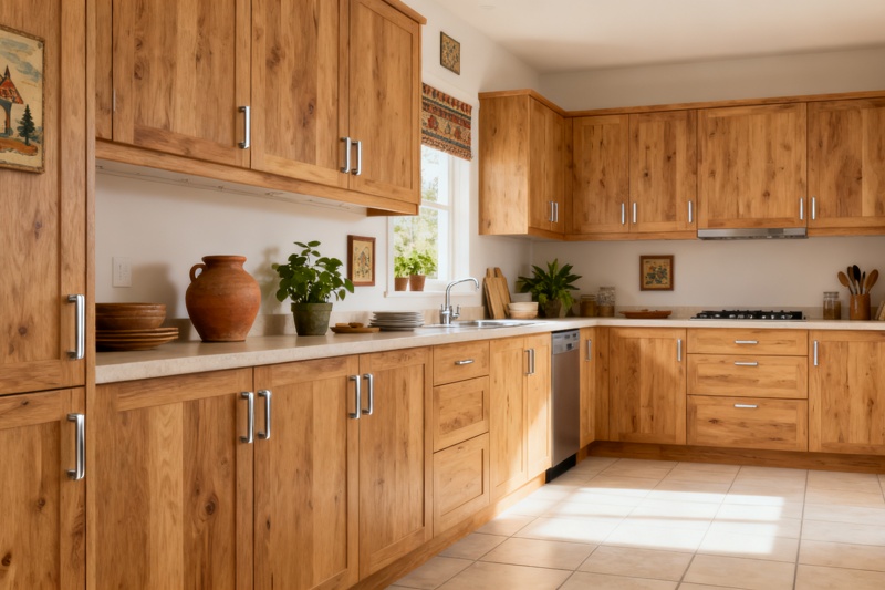 kitchen with natural oak cabinets