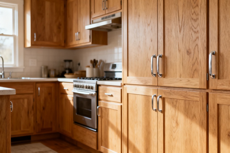 kitchen with natural oak cabinets