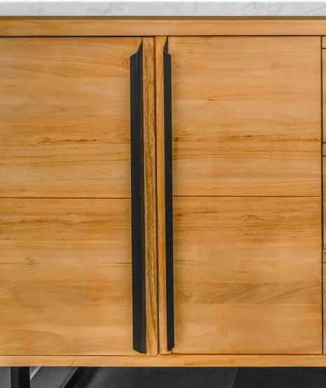 Contemporary kitchen cabinets with black accents