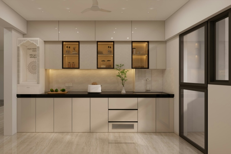 Reflective glossy kitchen cabinet finish