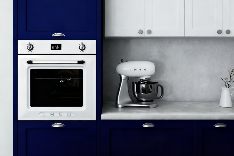 Custom dark blue oak cabinetry