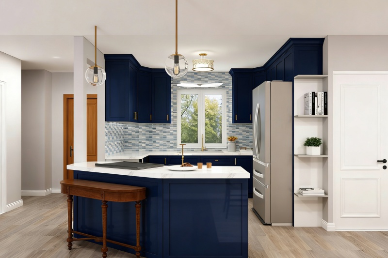 Classic navy blue kitchen cabinets design