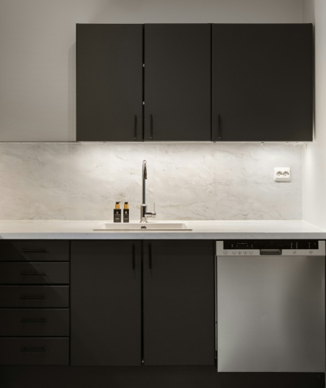 Flat panel black cabinet doors