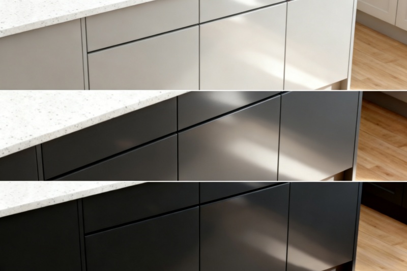 Gray painted frameless kitchen storage Gray painted frameless kitchen storage