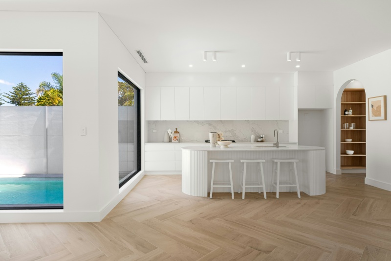 Sophisticated white flat panel cabinets