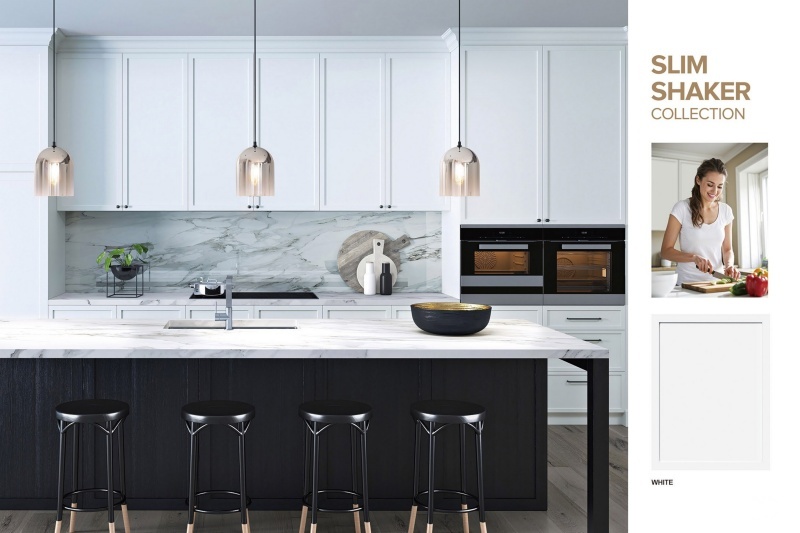 White slim shaker kitchen cabinets