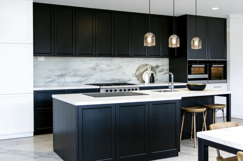 Luxurious matte black shaker cabinets