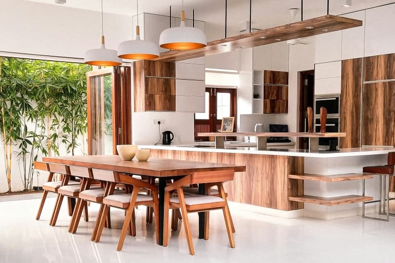 Highly Realistic Wood Grain Stained Flat Kitchen Cabinets