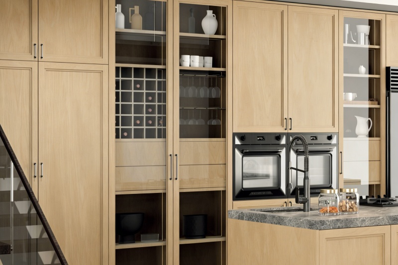 Flat panel cabinets with wood grain texture