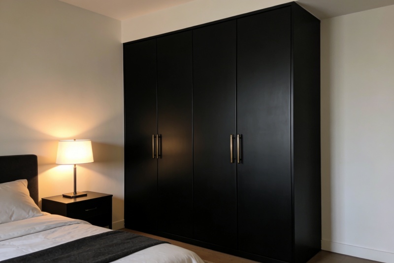 Premium Quality Matte Black Wood Armoire