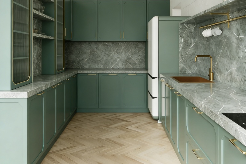 Customizable light green cabinet options