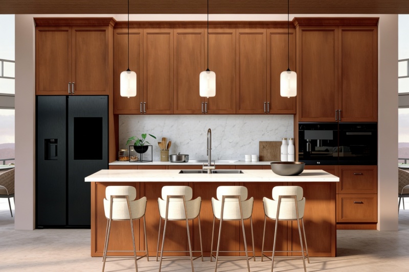 Durable Walnut Stain Double Shaker Cabinetry