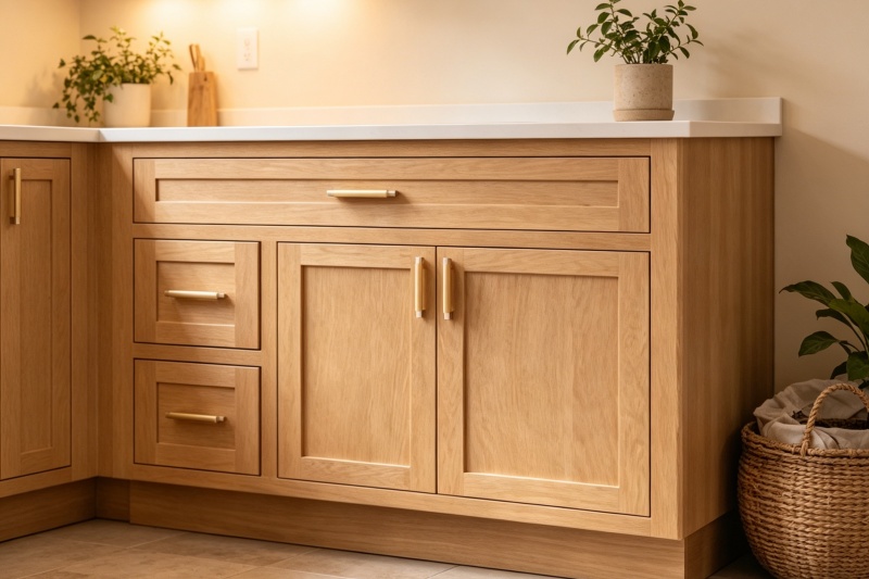 Customizable light oak cabinet finishes