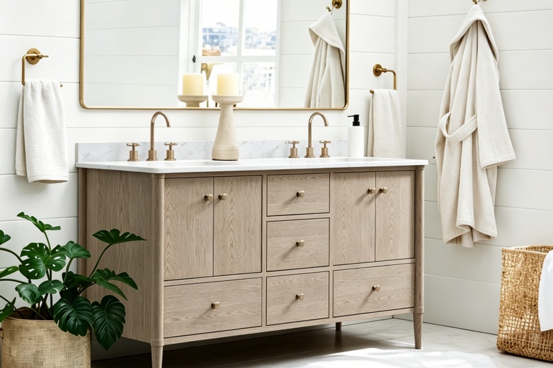 Inset panel bathroom vanity ensemble