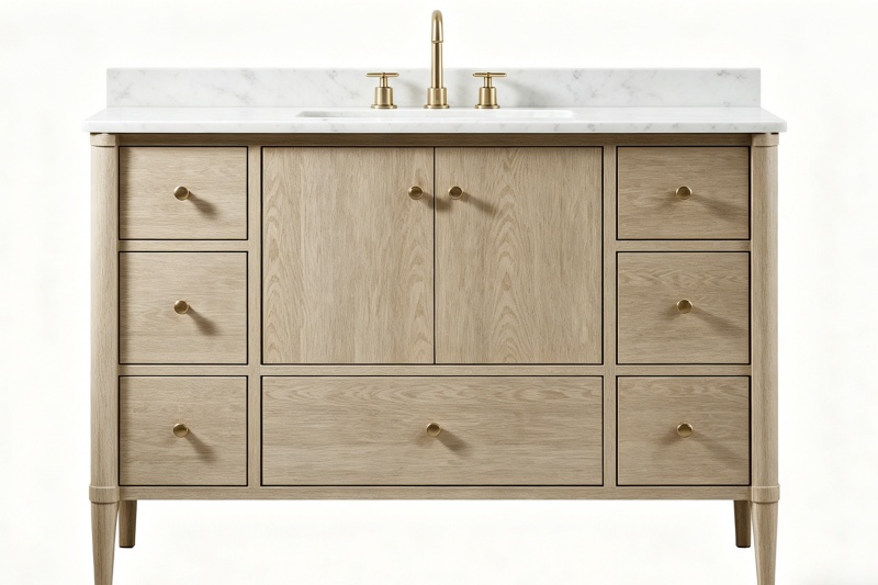 Sleek double sink bathroom cabinet