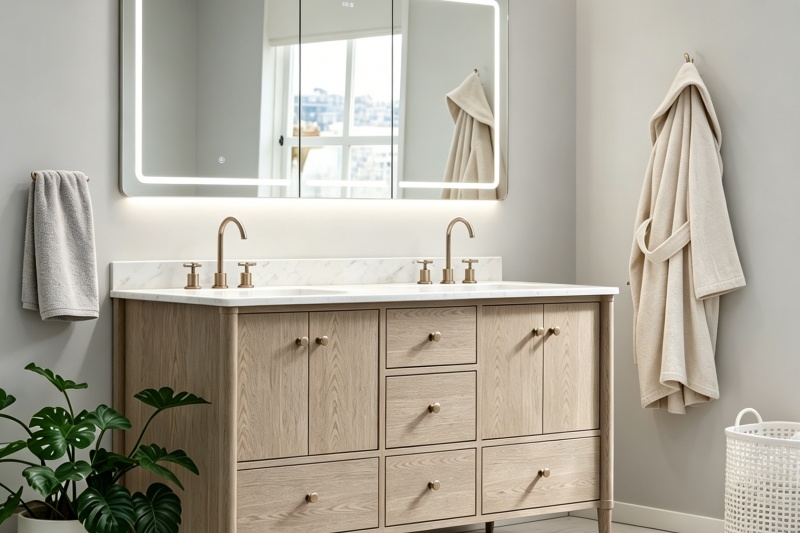 Inset construction double sink vanity