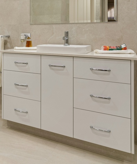 Contemporary white vanity with mirror