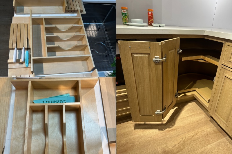 Green-toned solid wood cabinetry set