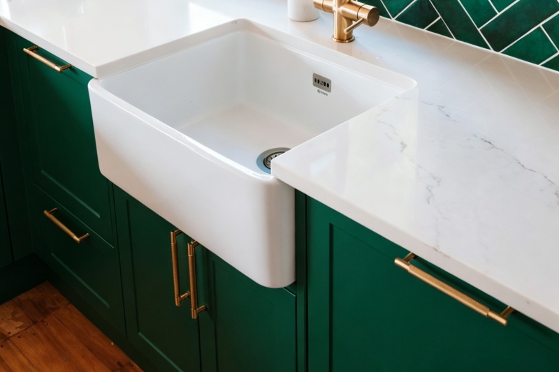 Customized dark green shaker cupboards