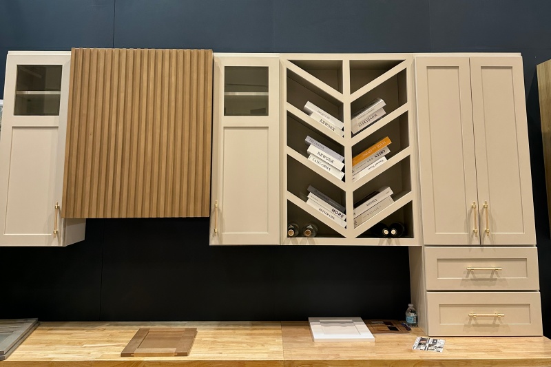 White cabinetry with wine racks