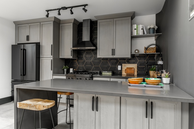 Elegant Silver Cabinet with Island