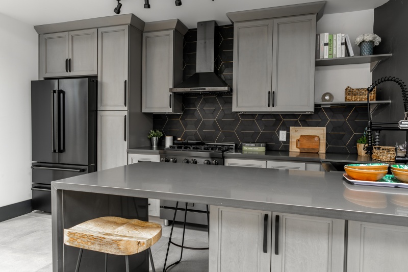 Silver Finish Kitchen Island with Storage