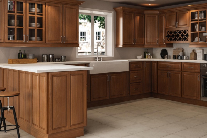 Durable framed wood cabinet finishes