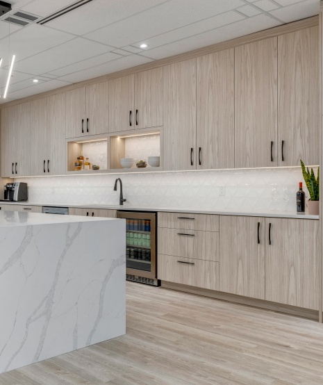Sleek wood pattern cabinet doors