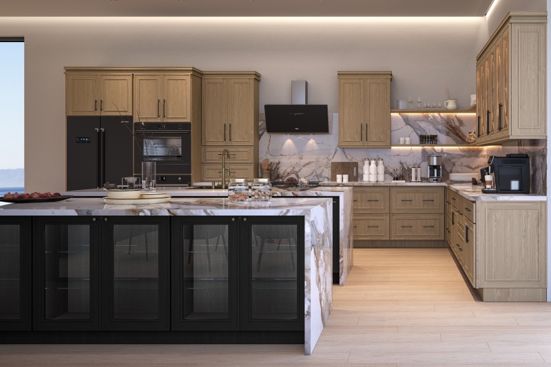 Earthy tones in dual-color cabinets Earthy tones in dual-color cabinets