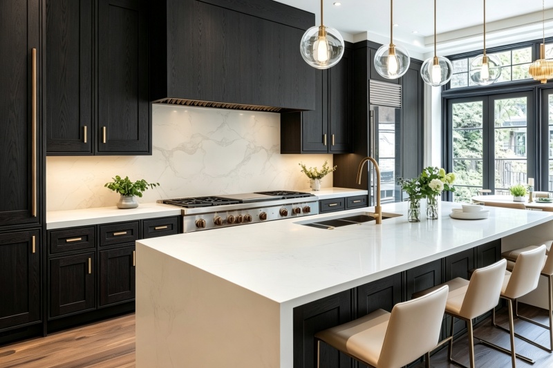 Oak kitchen cabinets with black finish