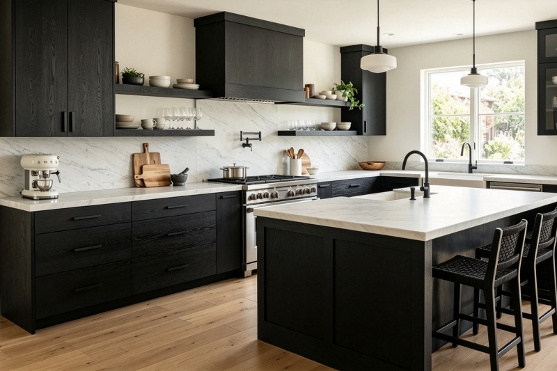 Elegant black-stained oak storage solutions