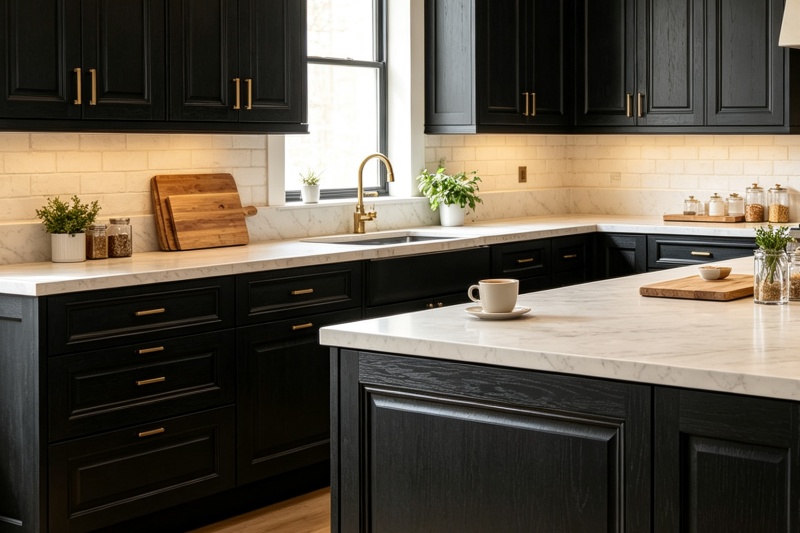 Sophisticated black-stained oak cupboard ensemble