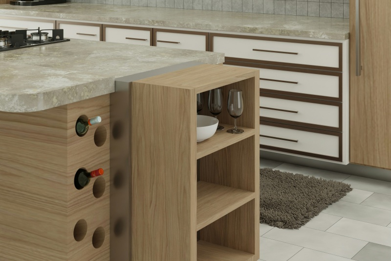 Innovative wine rack built into cabinets
