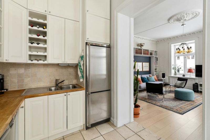 Custom kitchen cabinets with wine storage