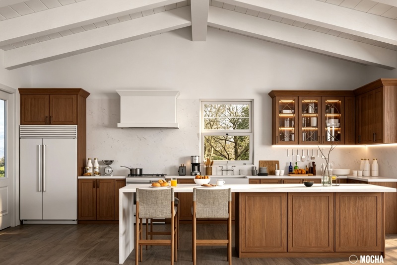 Mocha Brown Wooden Kitchen Cabinets