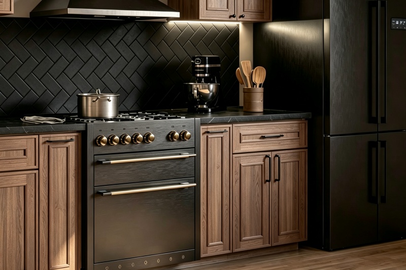Mocha Brown Wooden Kitchen Cabinets