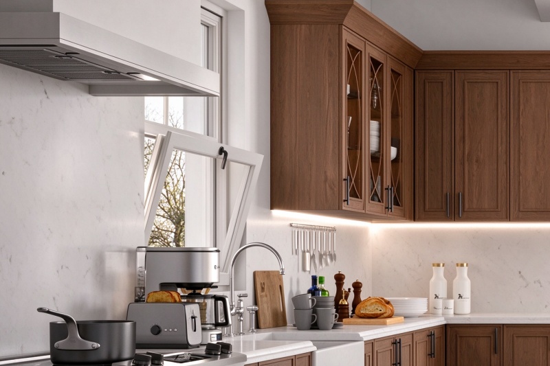 Clear glass upper cabinet doors