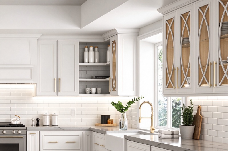 Kitchen cabinet doors with intricate glasswork