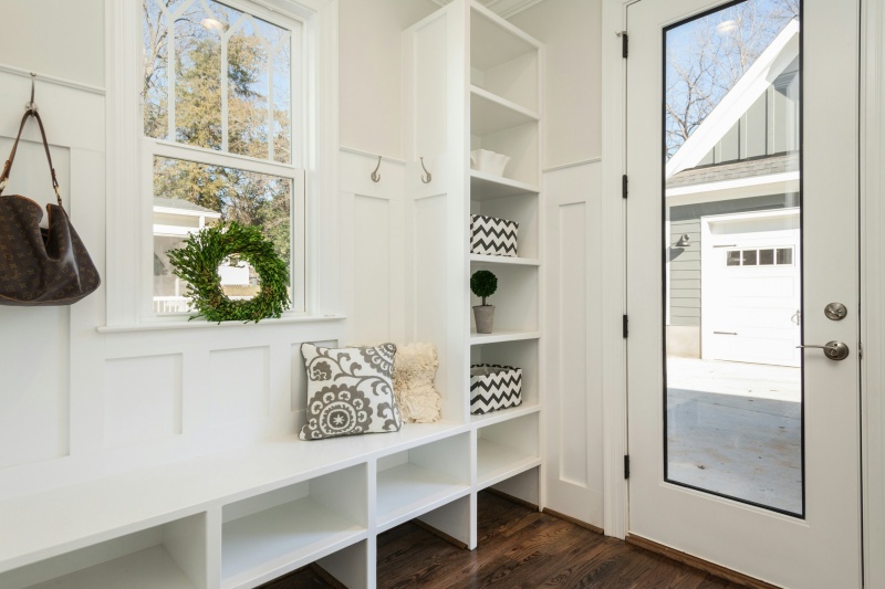 Mudroom organizer with cubbies and shelves